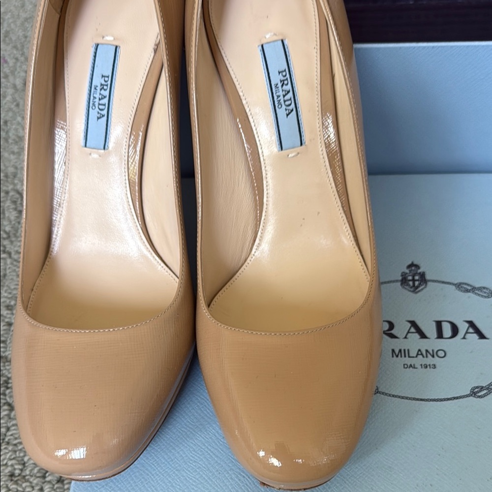 Prada Tan Patent Leather Heels
